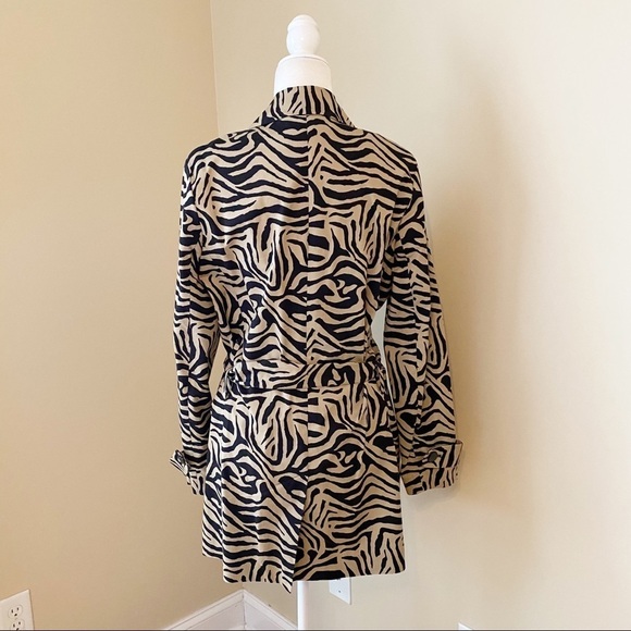 Dana Buchman Double Breasted Animal Print Tan Black Trench Coat - M - Picture 3 of 16